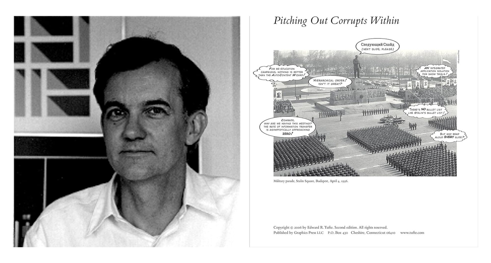 Edward Tufte and his illustration 'Pitching Out Corrupts Within' from The Cognitive Style of PowerPoint